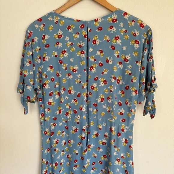 Faithful The Brand Women’s Sky Blue Ditzy Floral Flounce Hem Midi Dress - Picture 13 of 13